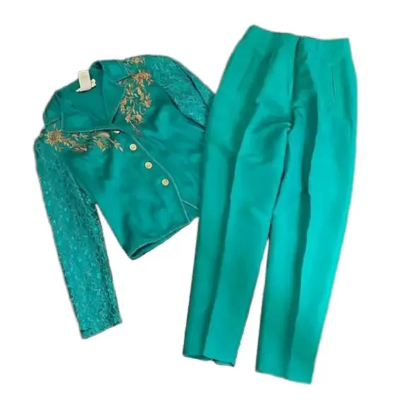 Vintage Together turquoise two-piece pantsuit size 4 - Picture 1 of 16